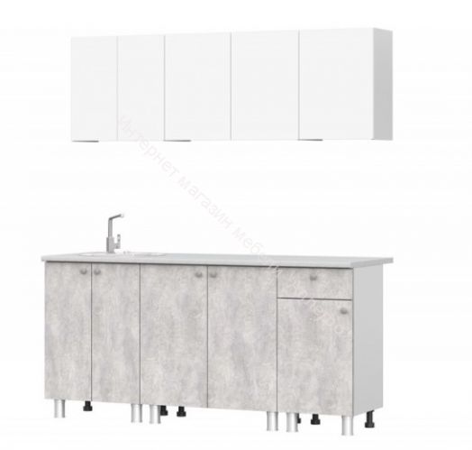 Кухонный гарнитур "КГ-1" 1,8 м со столешницей (Белый/Цемент светлый)