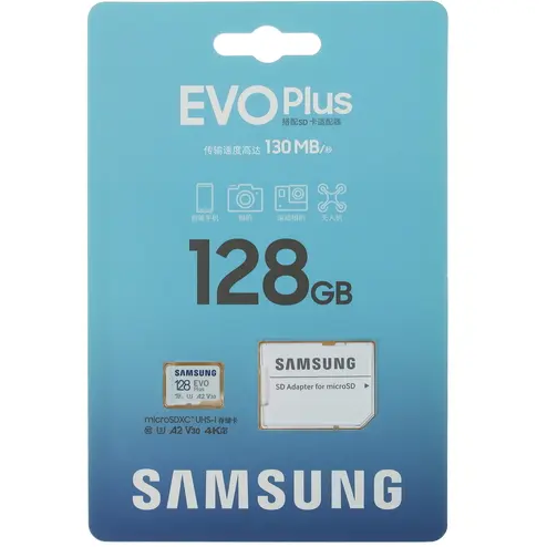 Карта памяти с адаптером Samsung EVO Plus 128 Гб (130 МБ/с)