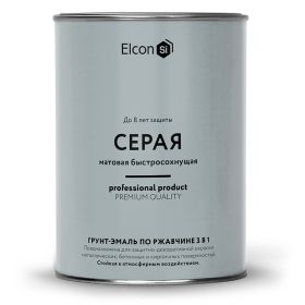 Грунт-Эмаль по Ржавчине Elcon 3 в 1 0.8кг Быстросохнущая, Атмосферостойкая, Серая / Элкон 3 в 1.