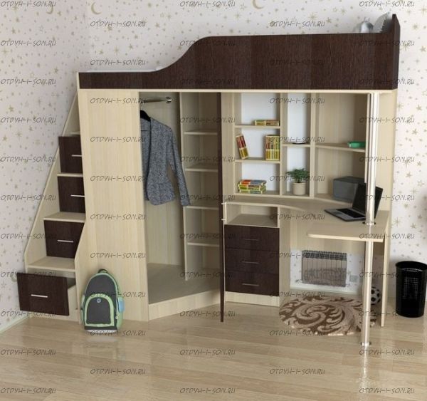 Кровать-чердак Квартет-3 с лестницей-комодом