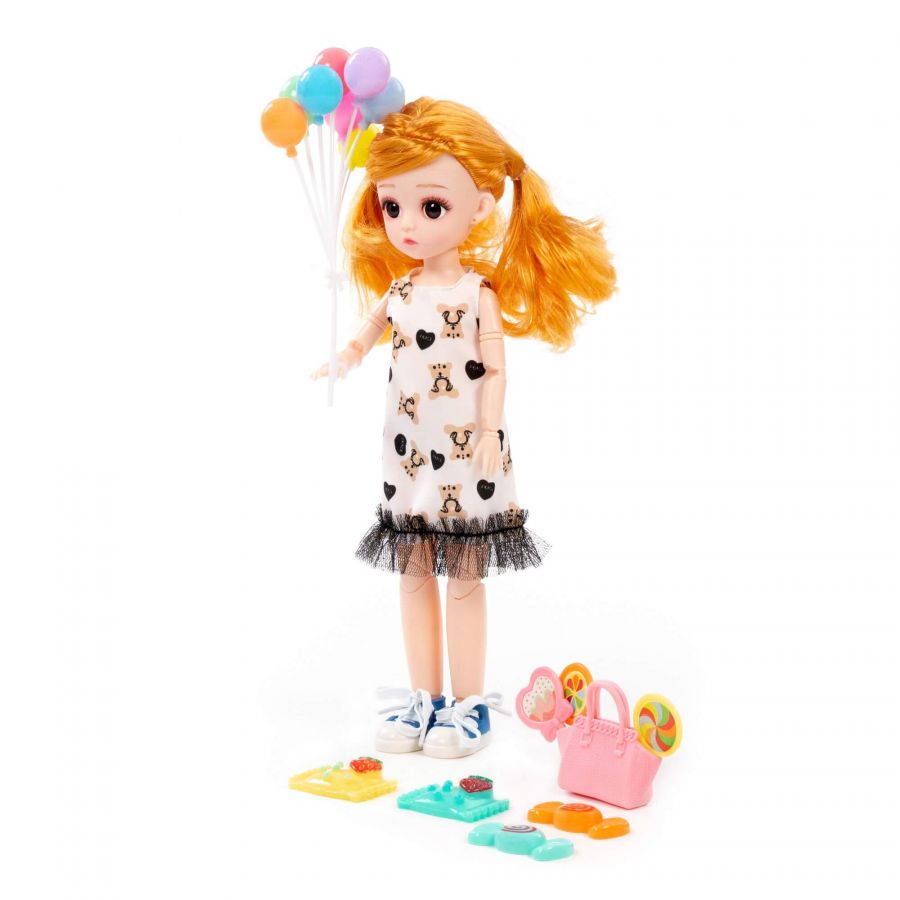 Кукла "Даша" (29 см) в платье + аксессуары (9 элементов) (в коробке №3)