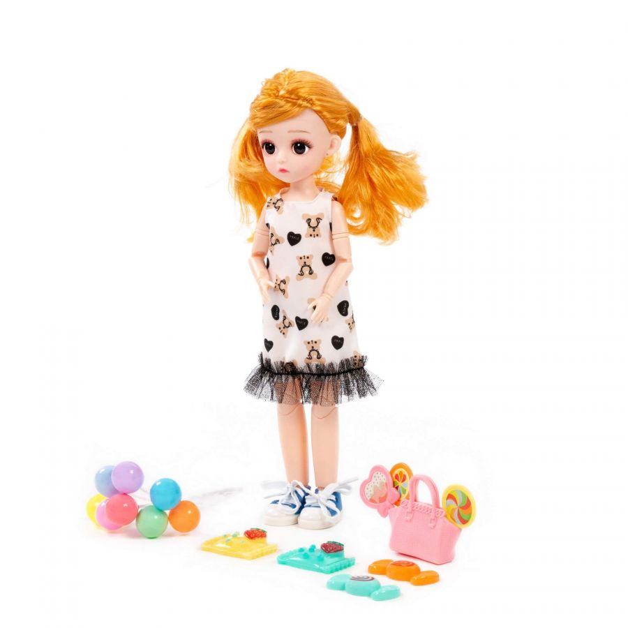 Кукла "Даша" (29 см) в платье + аксессуары (9 элементов) (в коробке №3)