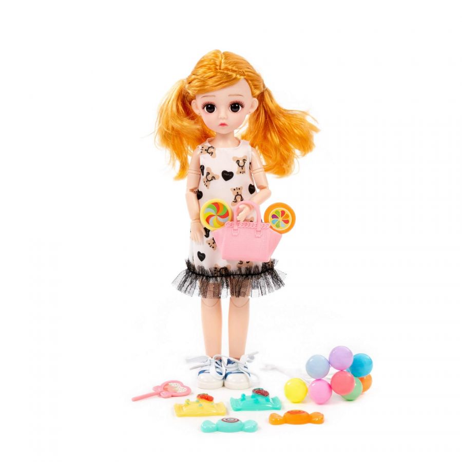 Кукла "Даша" (29 см) в платье + аксессуары (9 элементов) (в коробке №3)