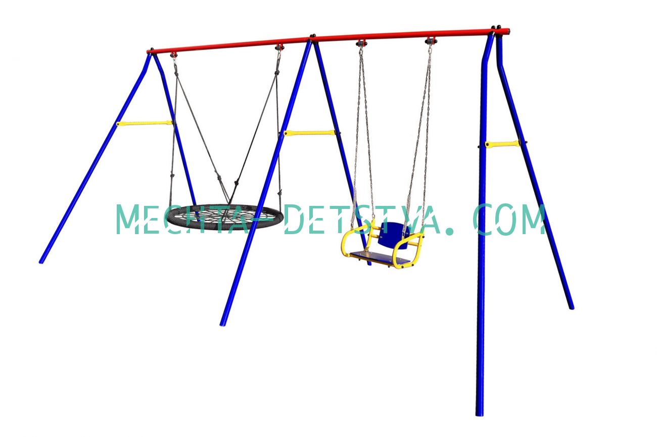 Качели дачные "Пионер 2Д" двойные качели цепные со спинкой+ качели "Паутина" 100 см PS-302