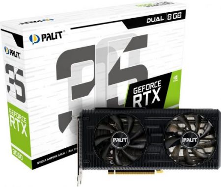 Видеокарта GeForce RTX 3050 8Gb Palit Dual NE63050018P1-1070D