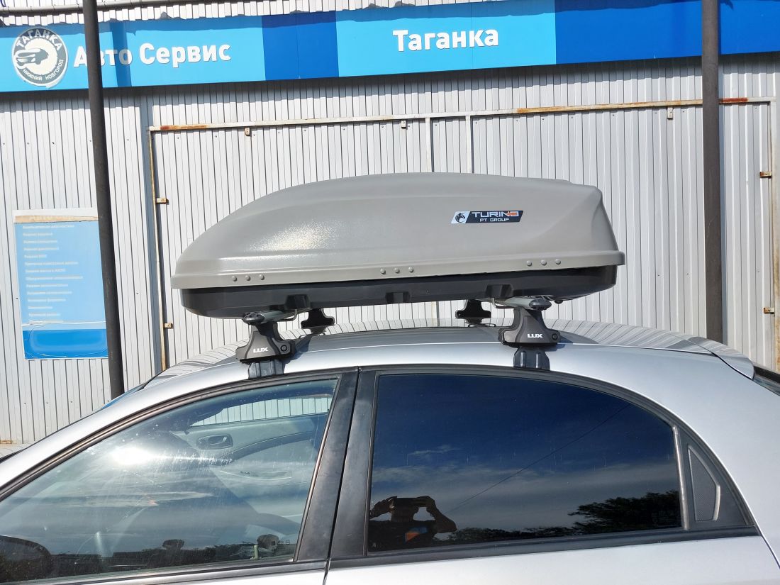 Бокс "Turino Compact" 360L, 141х83х45 см, "УСИЛЕННОЕ ДНО" (чёрный, белый, серый)