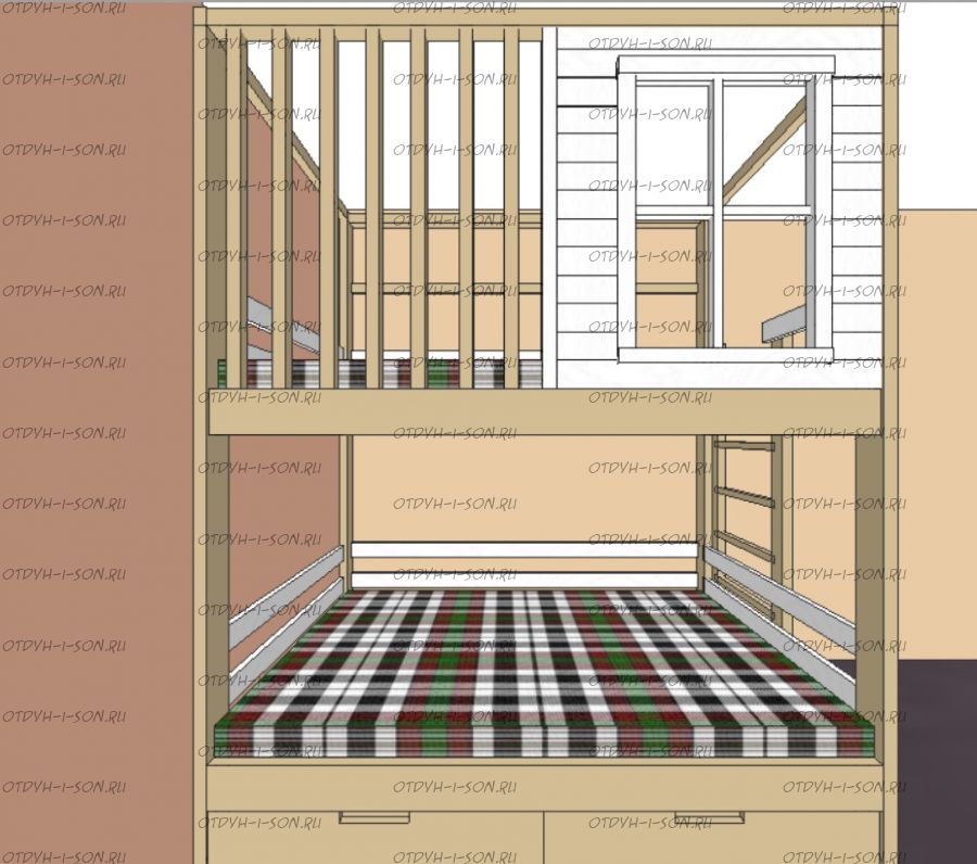 Кровать двухъярусная Домик Fairy Land Sky Santana №15, Массив