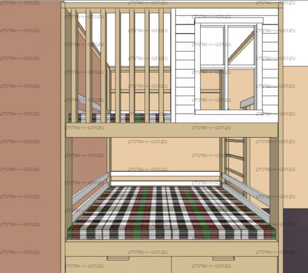Кровать двухъярусная Домик Fairy Land Sky Santana №15, Массив