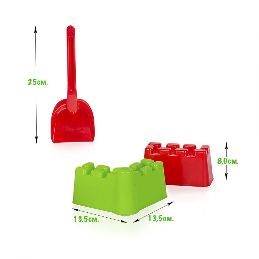 Песочный набор «Крепость»(2 формочки, совок, грабли)