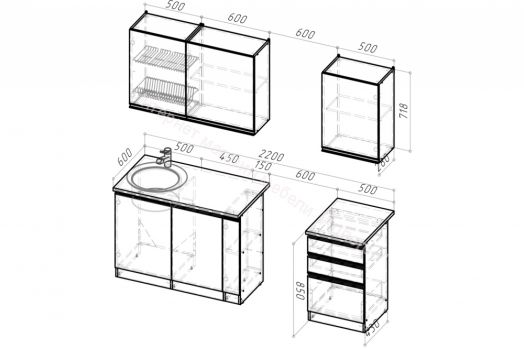 Кухонный гарнитур Ноктюрн стандарт 1600 мм