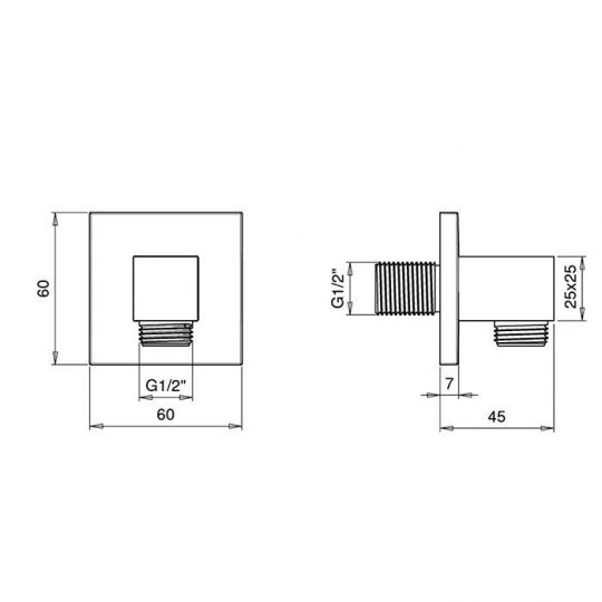 Подключение для душевого шланга ALMAR SQUARE E095001.CR ФОТО