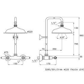 Душевой комплект Stella Italica Leve 3283/301/314A-90: смеситель штанга+верхний душ 90мм ФОТО