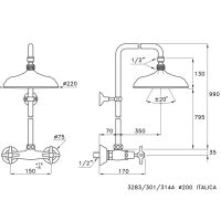 Душевой комплект Stella Italica 3283/301/314A-90: смеситель штанга+верхний душ 90мм схема 6