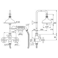 Душевой комплект Stella Roma 3284/301/314A-90: смеситель штанга+ручной+верхний душ 90мм схема 4