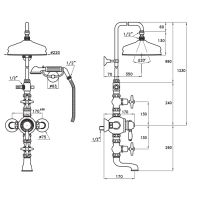 Душевой комплект Stella Italica IS3274/33-220: термостатический смеситель с изливом для ванны штанга+ручной+верхний душ 220мм схема 2