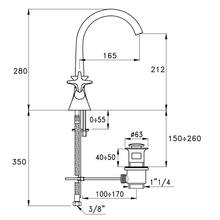 Смеситель для раковины Stella 130 CT 00004 CR00 схема 3