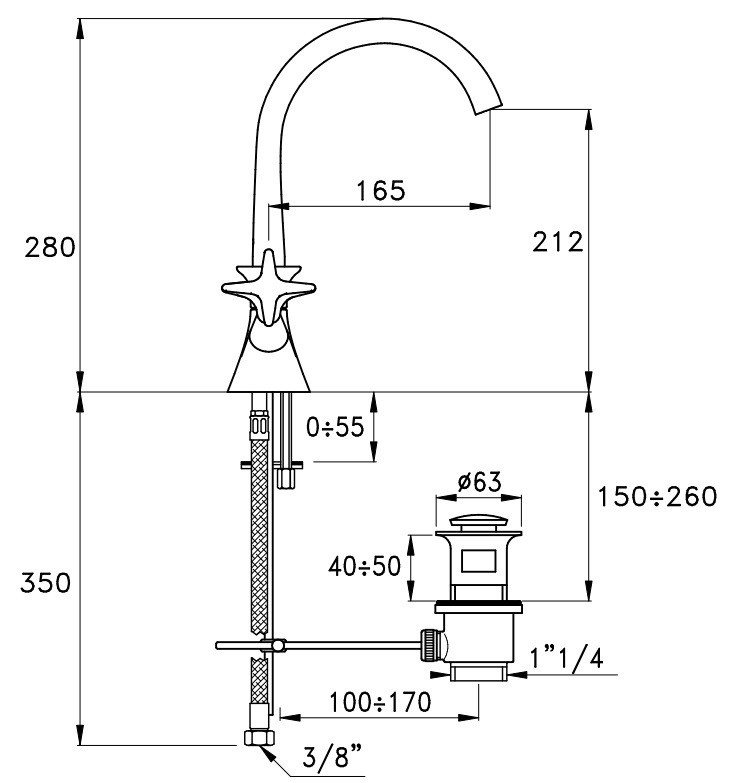 Смеситель для раковины Stella 130 CT 00004 CR00 схема 5