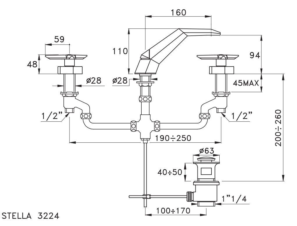 Смеситель для ванны Stella Stella 3224 ST 00011 CR00 схема 2