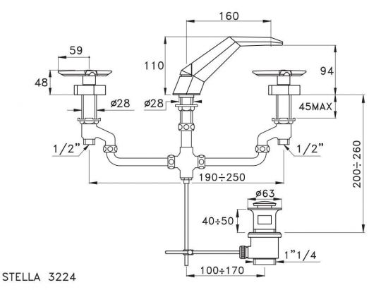 Смеситель для ванны Stella Stella 3224 ST 00011 CR00 схема 2