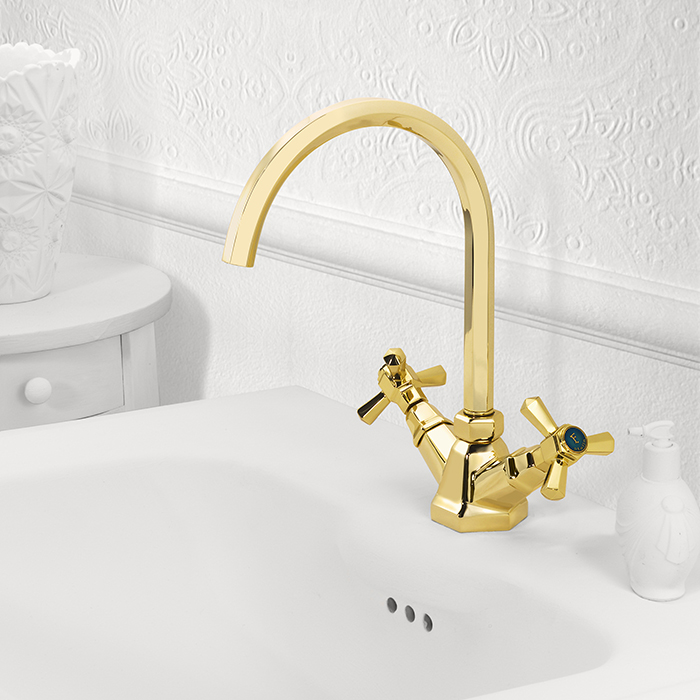 Изображение Смеситель Stella Eccelsa для раковины на 1 отверстие 3217P с донным клапаном и высоким изливом