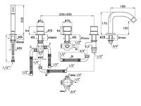 Смеситель на борт ванны Stella Bamboo на 5 отверстий 3256TR308 схема 3