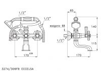 Смеситель Stella Eccelsa для ванны 3274/306FB с ручным душем цвет: золото схема 3