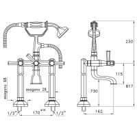 Смеситель Stella Eccelsa Leve для ванны напольный 3274CL306 с ручным душем цвет: золото 24К схема 2