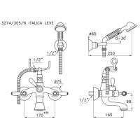 Смеситель Stella Italica Leve для ванны 3274/305/6 с ручным душем схема 2