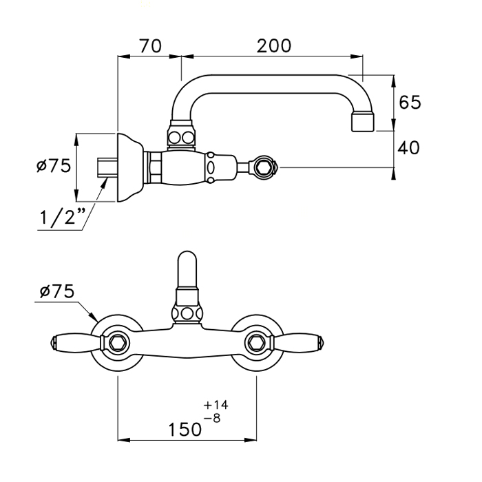 Смеситель Stella Italica Leve для мойки настенный 3245/200 схема 2