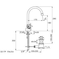 Смеситель Stella Italica для раковины на 1 отверстие 3217P с высоким изливом с донным клапаном схема 2