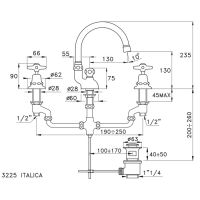 Смеситель Stella Italica для раковины на 3 отверстия 3225 с донным клапаном схема 2