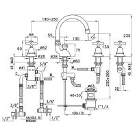 Смеситель Stella Italica для раковины на 3 отверстия 3225TC с донным клапаном схема 2