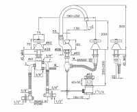Смеситель Stella Roma для раковины на 3 отверстия 3226TC с донным клапаном схема 3