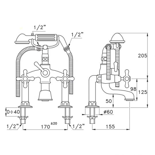 Смеситель Stella Roma для ванны 3274/306 с ручным душем схема 5