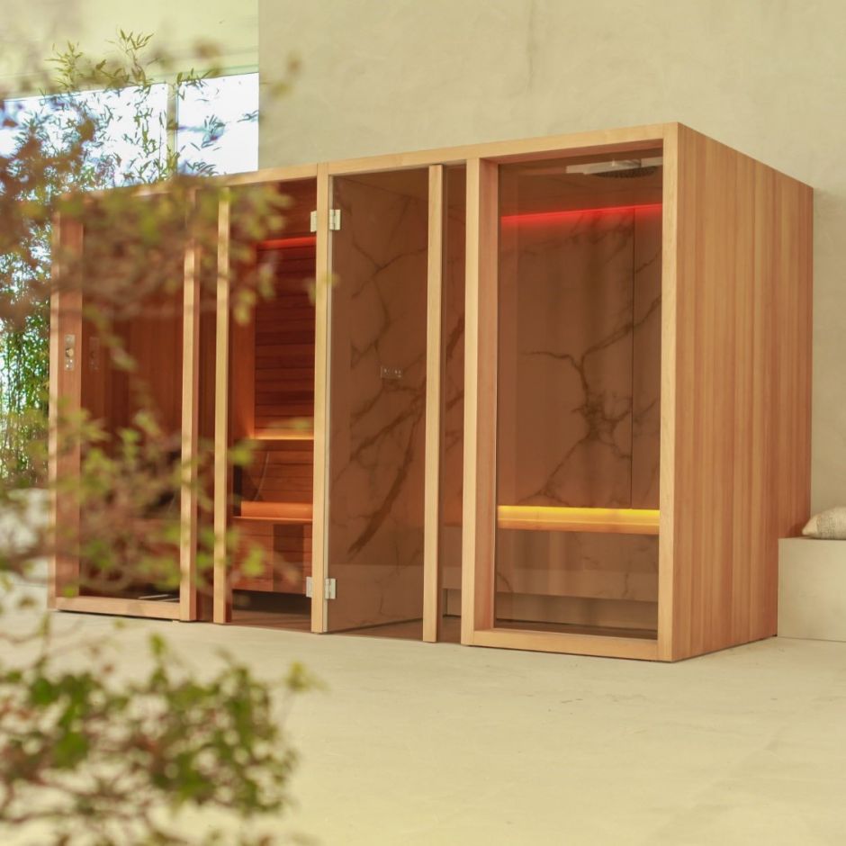 Изображение Сауна-хаммам Effe Yoku Spa Glass 444x170 YO 90 32 0001 термообработанной древесины/мрамор фиор ди боско