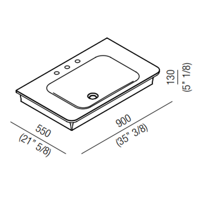 Раковина Agape Novecento XL 90x55x13 см 3 отв. цвет: белый схема 4