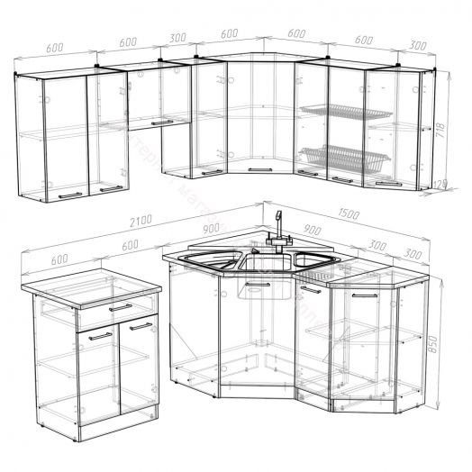 Кухонный гарнитур Кира мега оптима 2100х1500 мм