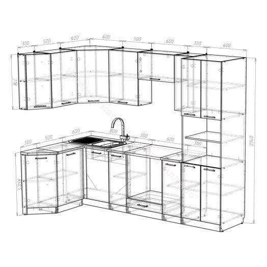 Кухонный гарнитур Кира гранд прайм 2600х1400 мм