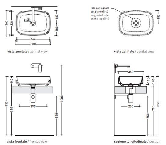 Раковина Flaminia Flag 50 Countertop Basin 50х36 схема 4