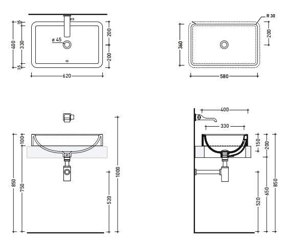 Накладная раковина Flaminia Nile 62 Countertop Basin 62х40 ФОТО