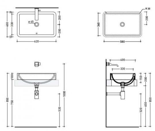 Раковина Flaminia Nile 62 Countertop Basin 62х40 ФОТО