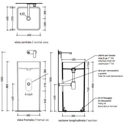 Напольная раковина Flaminia Monowash Standing Basin To Wall 40х40 ФОТО