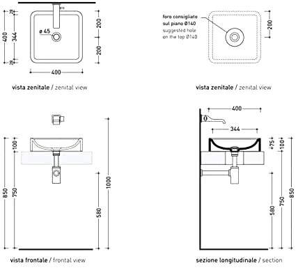 Раковина Flaminia Nile 40 Countertop Basin 40х40 схема 4