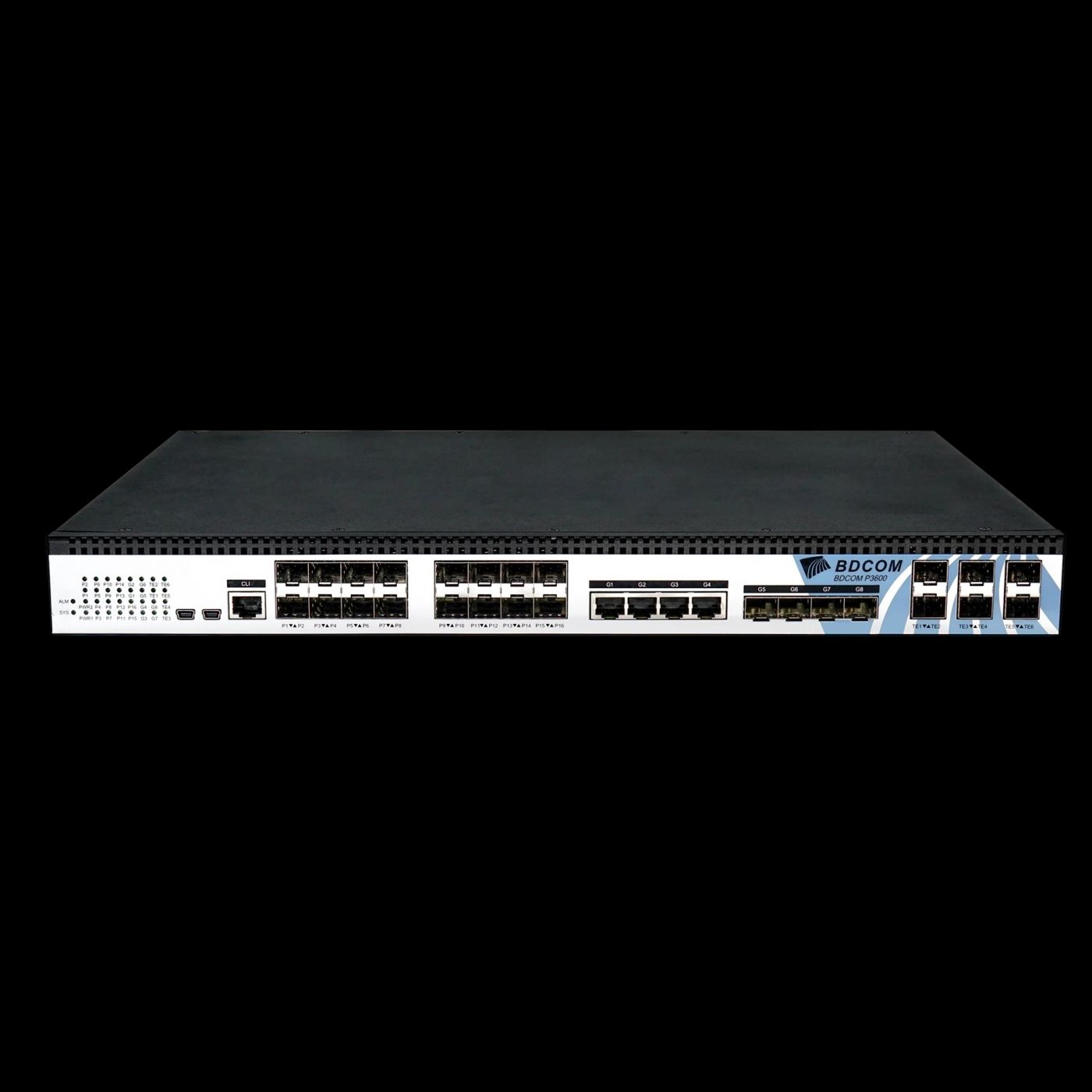 OLT BDCOM P3600-16E-2AC с 16 портами GEPON (SFP), 4GE, 4 SFP, 6 SFP+, 2*AC