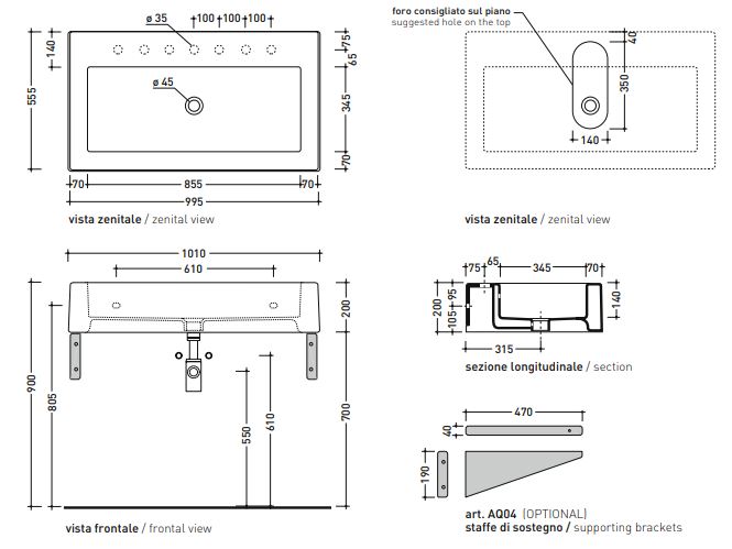 Подвесная раковина Flaminia Acquagrande 100 Countertop - Wall Hung Basin 101х56 ФОТО