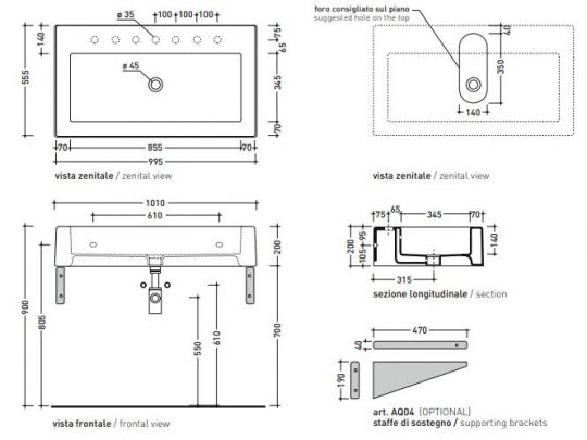 Раковина Flaminia Acquagrande 100 Countertop - Wall Hung Basin 101х56 ФОТО