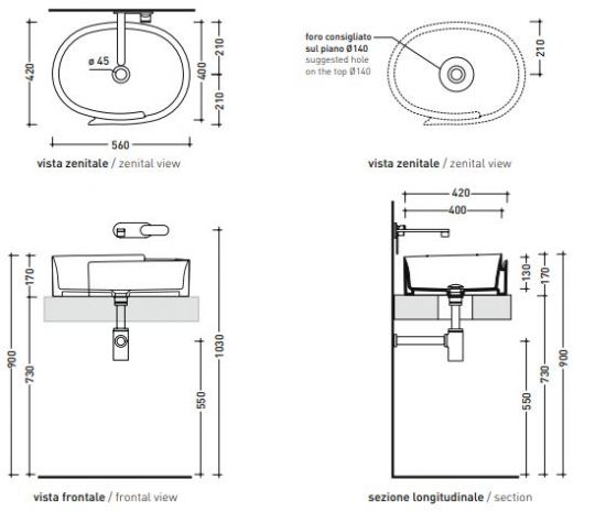 Раковина Flaminia Roll 56 Countertop Basin 56х42 ФОТО