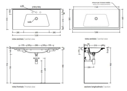 Раковина Flaminia Bloom 120 Wall Hung - For Furniture Console 122х51,5 ФОТО