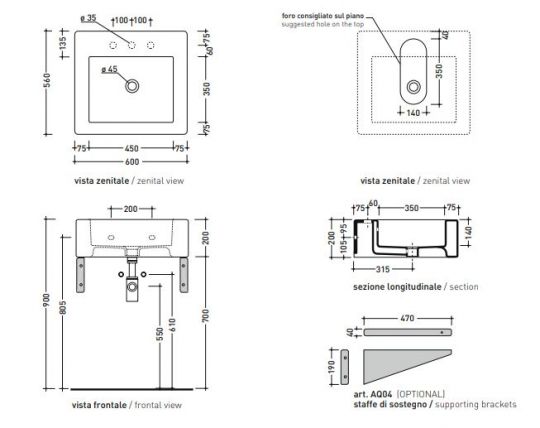 Раковина Flaminia Acquagrande 60 Countertop - Wall Hung Basin 60х56 ФОТО