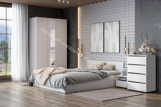 Кровать двойная универсальная (1,6х2,0) Токио Белый текстурный